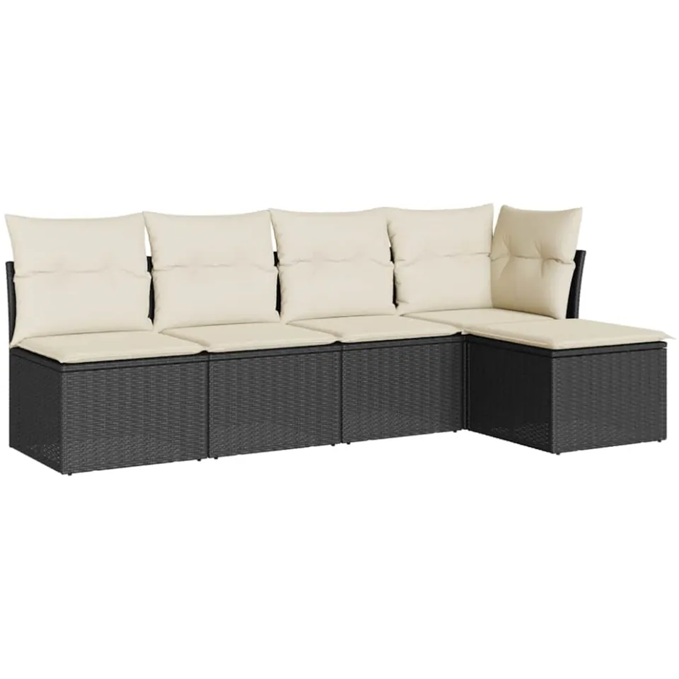 vidaXL 5-delige Loungeset met kussens poly rattan zwart
