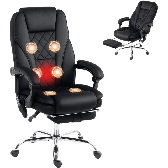 Vinsetto Massage Office Chair-Samt (Polyester)-72L x 67B x 111-119H cm-Schwarz Zwart