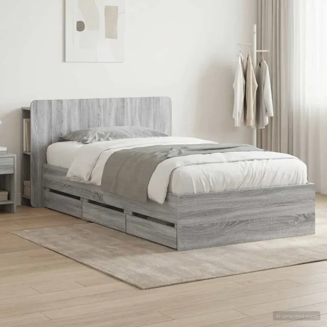 vidaXL Bedframe met opbergruimte en hoofdbord Grijs Sonoma 90 x 200 cm
