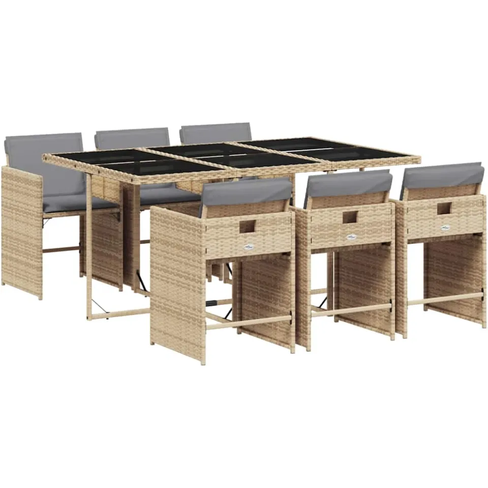 vidaXL 7-delige Tuinset met kussens poly rattan gemengd beige, foto 3