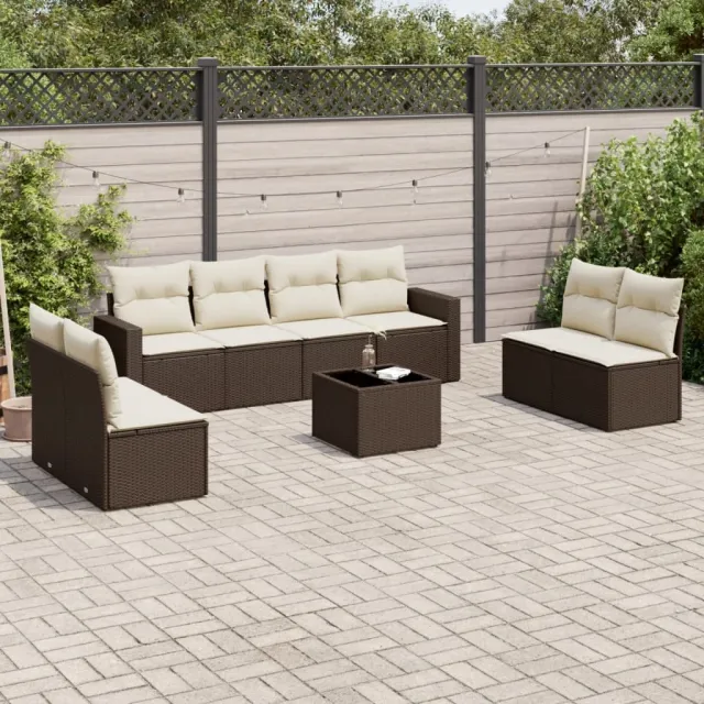 vidaXL 9-delige Loungeset met kussens poly rattan bruin, foto 2