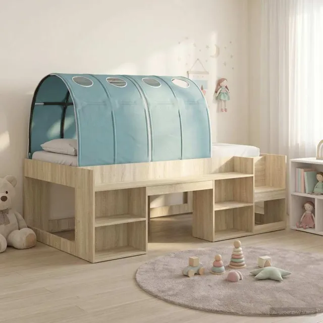vidaXL Bedframe met tunnel met plank 3 st Sonoma eiken en lichtblauw Bruin