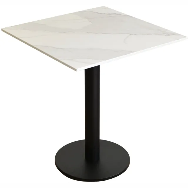 KOLM Restauranttafel - 70 x 70 cm - HPL-blad Calacatta Olympus - Ronde voet