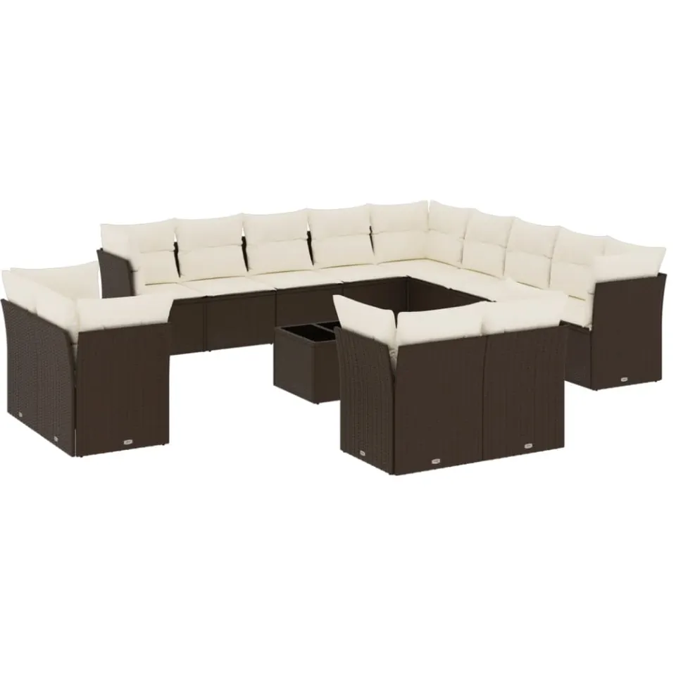 vidaXL 14-delige Loungeset met kussens poly rattan bruin, foto 3