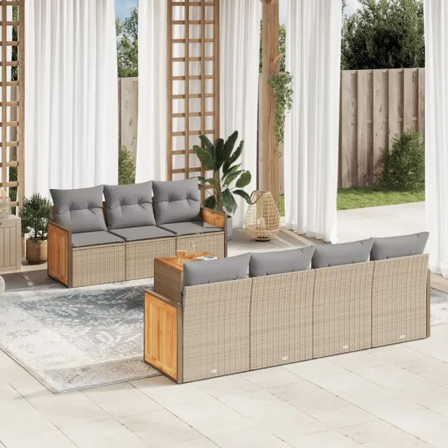 vidaXL 8-delige Loungeset met kussens poly rattan beige, foto 2