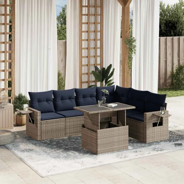 vidaXL 7-delige tuinbankset met kussens, grijs polyrotan, foto 2