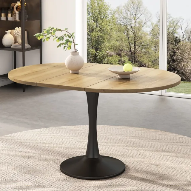 OKWISH Eettafel - Uitschuifbaar Ovaal Design - Voor Woonkamer En Eetkamer - MDF En Metaal - Eiken - 140 X 100 X 75 Cm Oak
