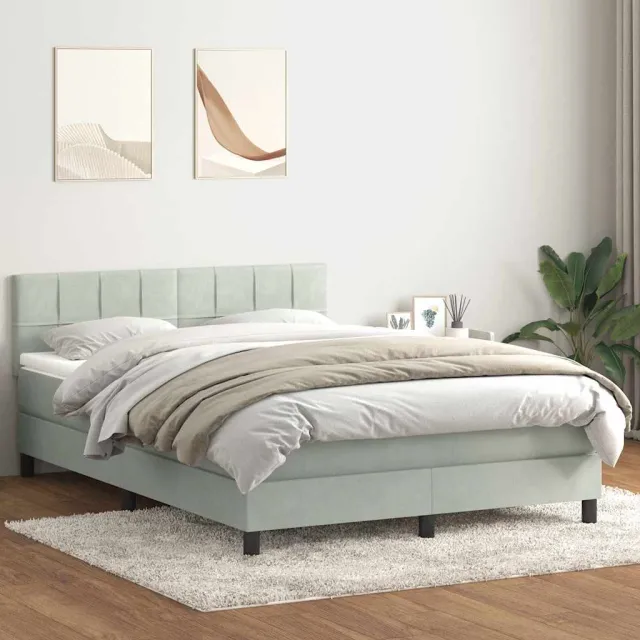 vidaXL Boxspring met matras fluweel lichtgrijs 160x210 cm grijs