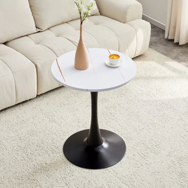 CHICFURN Bijzettafel - Rond - Thermoform tafelblad - Middenvoet - Wit zwart