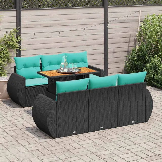 vidaXL 7-delige Loungeset met kussens poly rattan zwart, foto 2