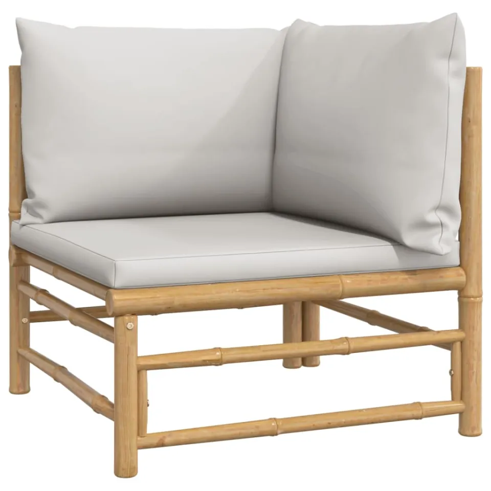vidaXL 4-delige Loungeset met kussens bamboe lichtgrijs bruin, foto 3