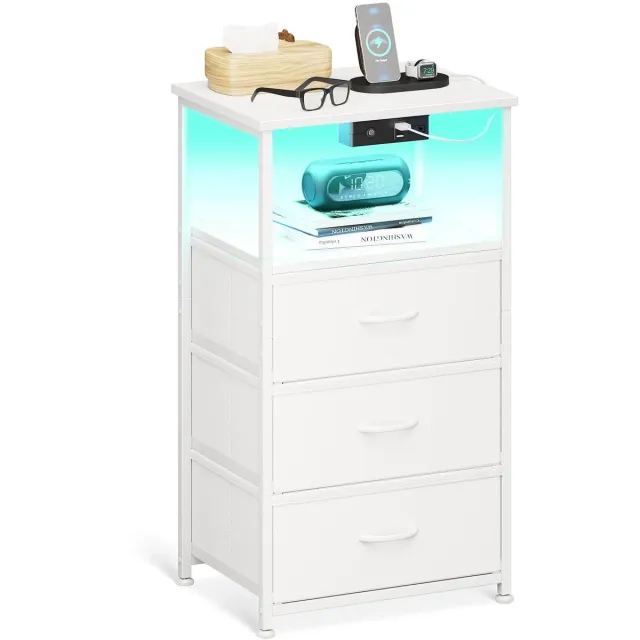 Unyqoos Wit nachtkastje met USB, stopcontact en LED voor compacte slaapkamers