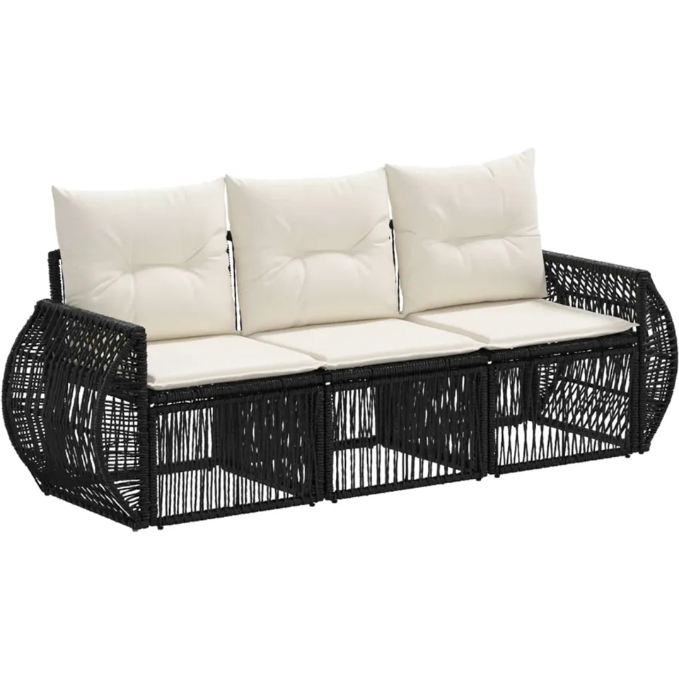 vidaXL Tuinbankenset 3 st 3-zits Zwart en Cream Wit poly rattan, foto 3