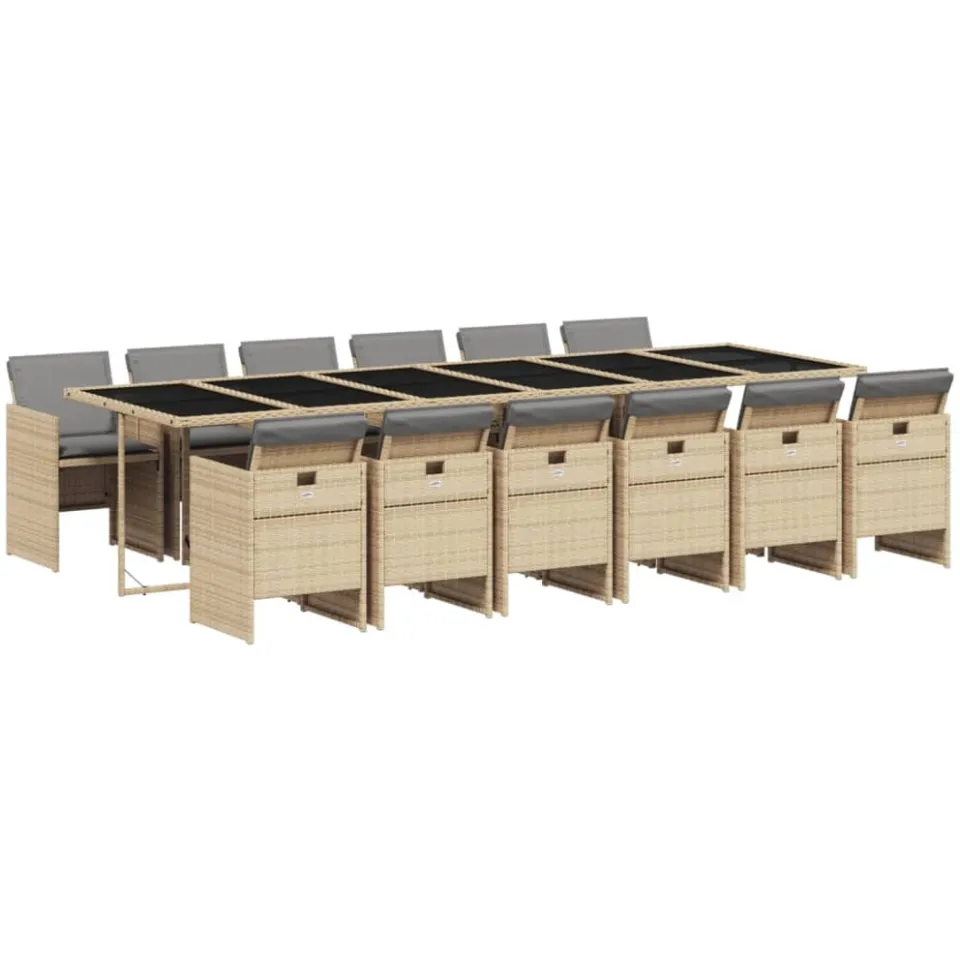 vidaXL 13-delige Tuinset met kussens poly rattan gemengd beige