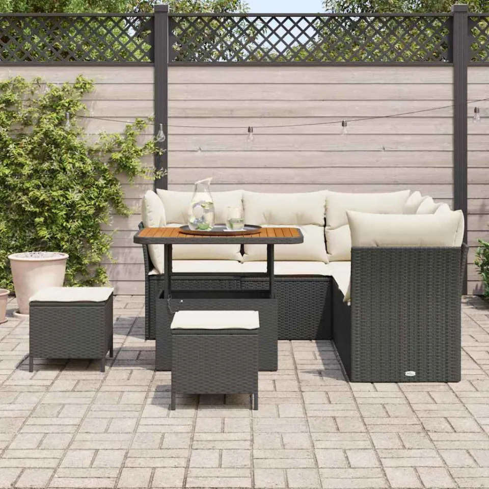 vidaXL Tuinbankenset 8 st Zwart poly rattan, foto 3
