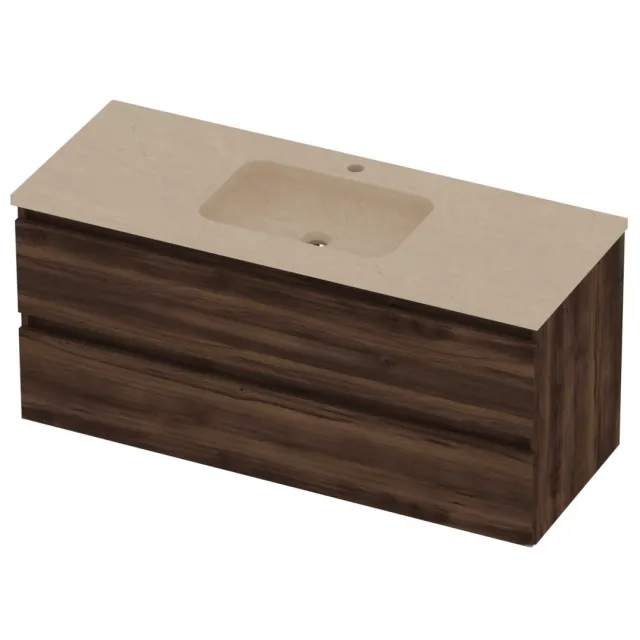 Basic-Line Rocky 46 Badmeubelset Hardsteen 1 Kraangat 120x46x54 cm Barista Oak Sand Stone Beige