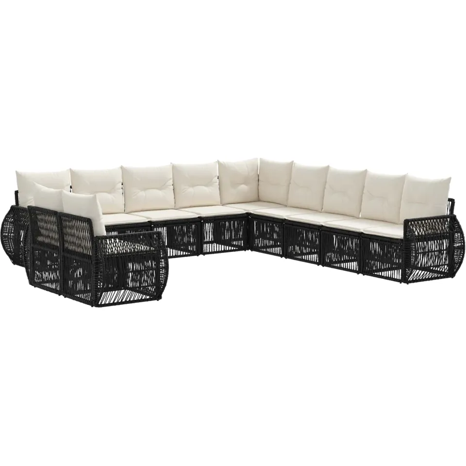 vidaXL Tuinbankenset 11 st 11-zits Zwart en Cream Wit poly rattan, foto 3