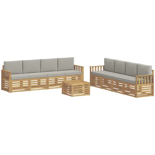 vidaXL Buiten - bank - set - 9 - st - 8-zits - Wit - en - Lichtgrijs - Polyester Wit en Lichtgrijs