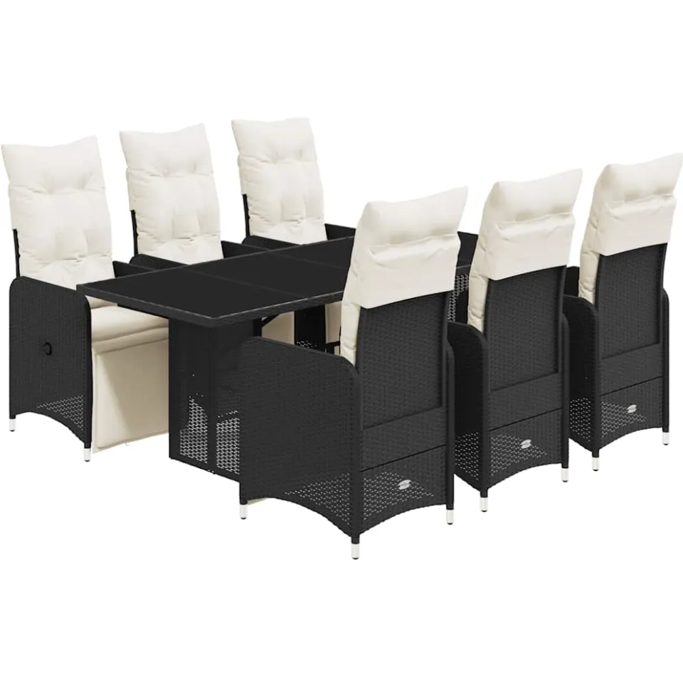 vidaXL 7-delige Bistroset met kussens poly rattan zwart, foto 3