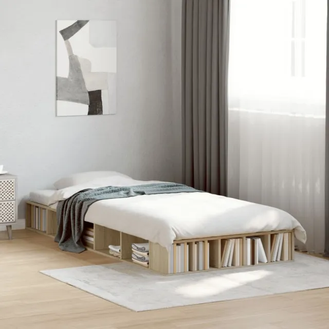 vidaXL Bedframe bewerkt hout sonoma eikenkleurig 75x190 cm
