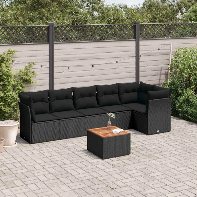 vidaXL 7-delige Loungeset met kussens poly rattan zwart, foto 2