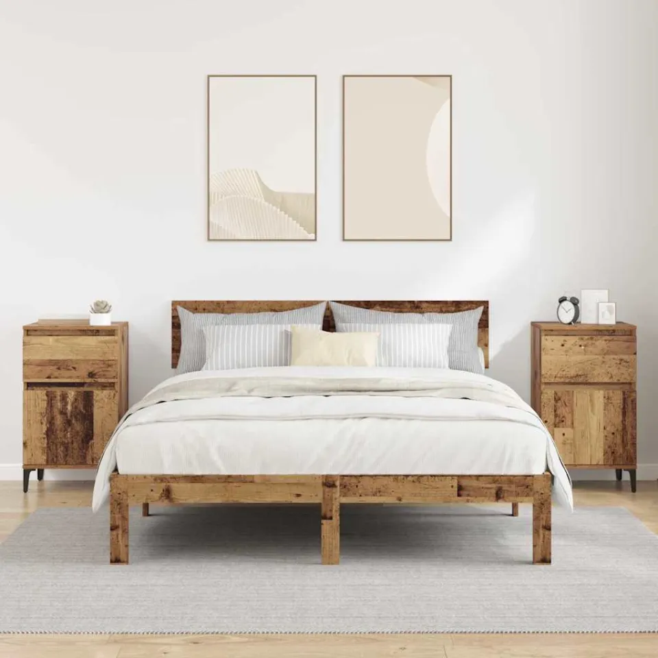 vidaXL Nachtkastje 2 st Oudhout 40 x 35 x 70 cm Bewerkt hout bruin, foto 4