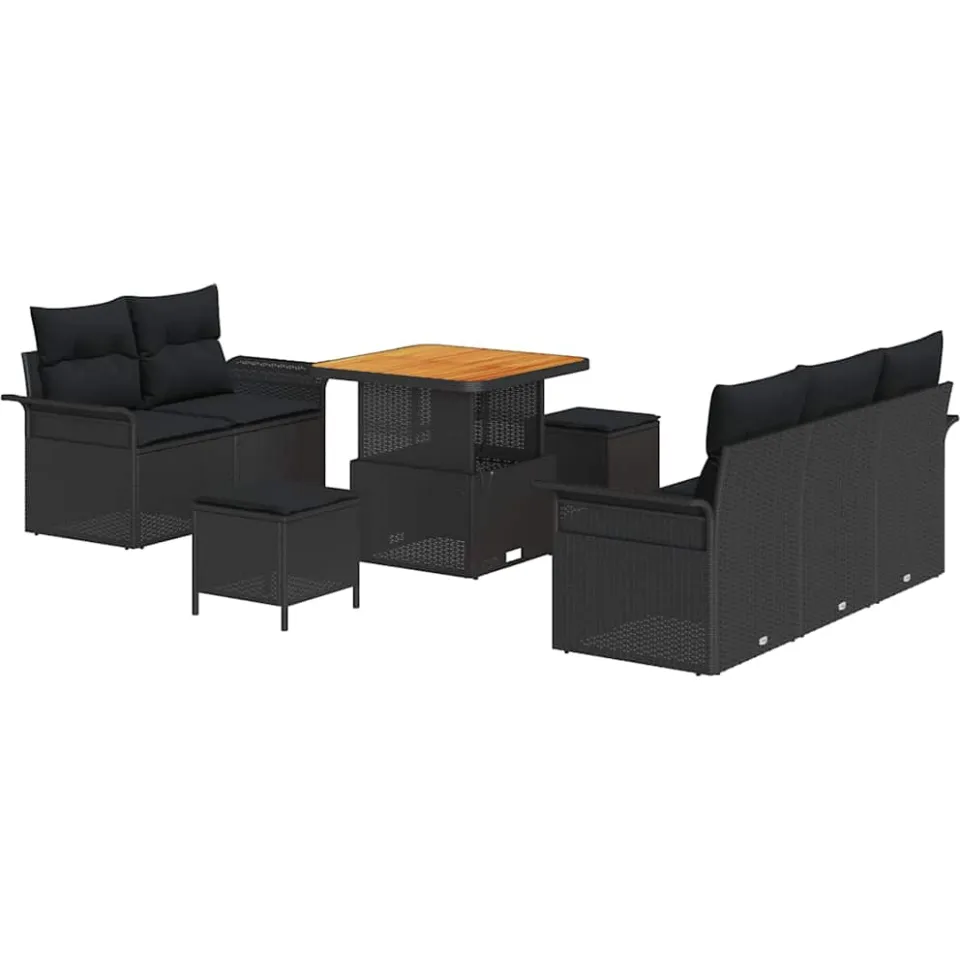 vidaXL Tuinbankenset 8 st Zwart poly rattan
