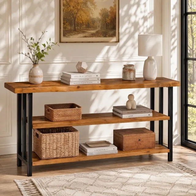 Little Trees LITTLE TREE Massief Houten Console Tafel - 160 x 30 x 84 cm - Live Edge Design - Voor Entree En Hal - Bruinzwart