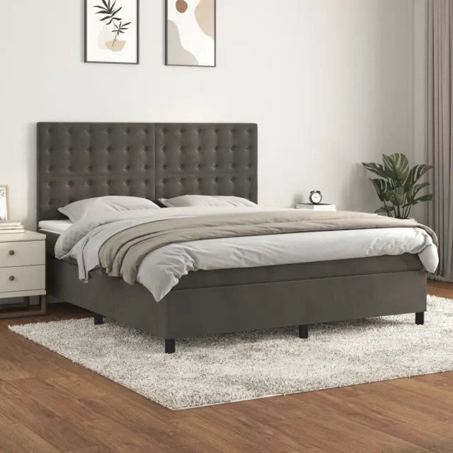 vidaXL Boxspring met matras fluweel donkergrijs 160x200 cm grijs