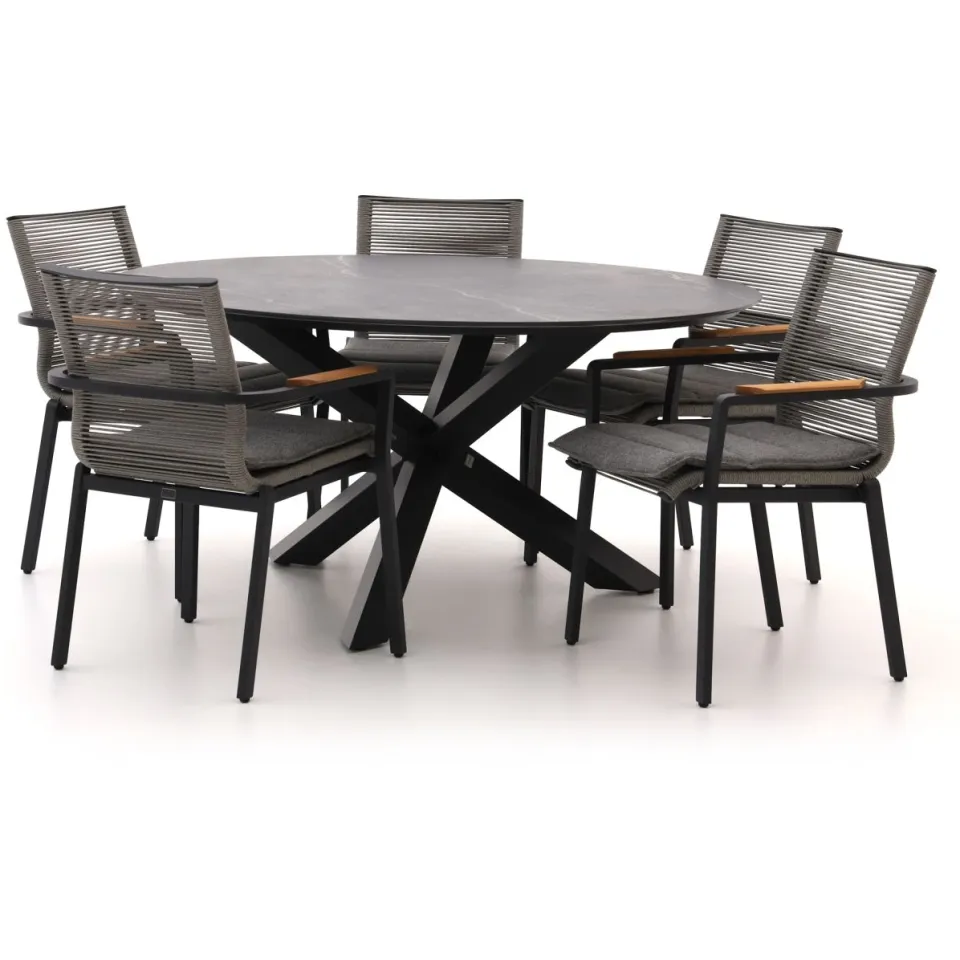 Bellagio tuinmeubelen Bellagio Marudo/Lodola ø 150cm dining tuinset 6-delig stapelbaar zwart, foto 5