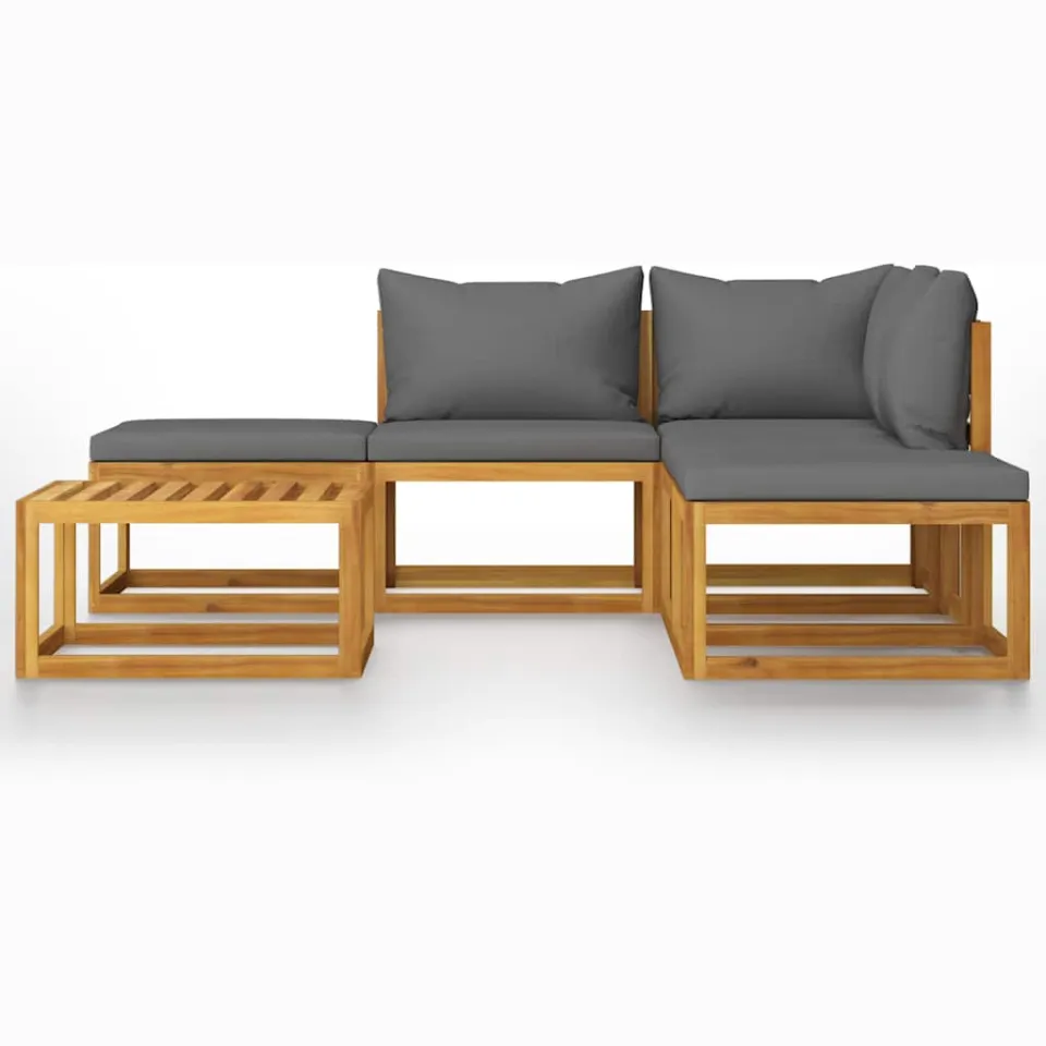 vidaXL 6-delige Loungeset met kussens massief acaciahout grijs, foto 2