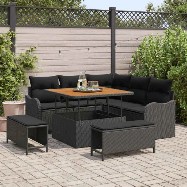 vidaXL Tuinbankenset 8 st Zwart poly rattan, foto 2