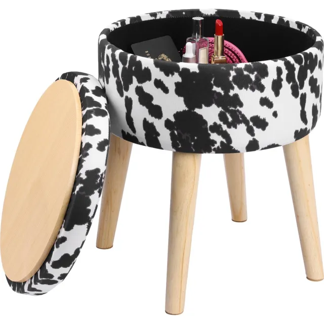 Navaris koeienprint poef met opbergruimte - opbergbox hocker met multifunctionele deksel - gemaakt van MDF-materiaal - 35 x 35 x 42 cm Meerkleurig