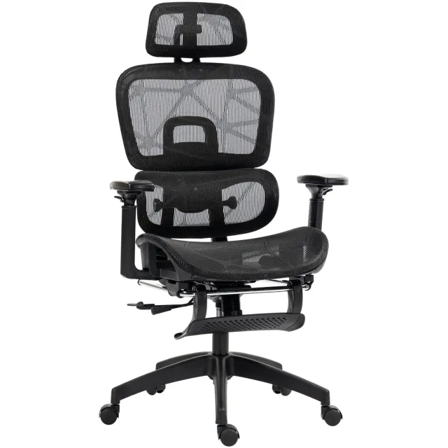 Homona Ergonomische bureaustoel - Met voetensteun en verstelbare hoofdsteun en lendensteun - Met 3D-armleuningen - In hoogte verstelbaar - 66 x 64 x 114-122 cm - Zwart
