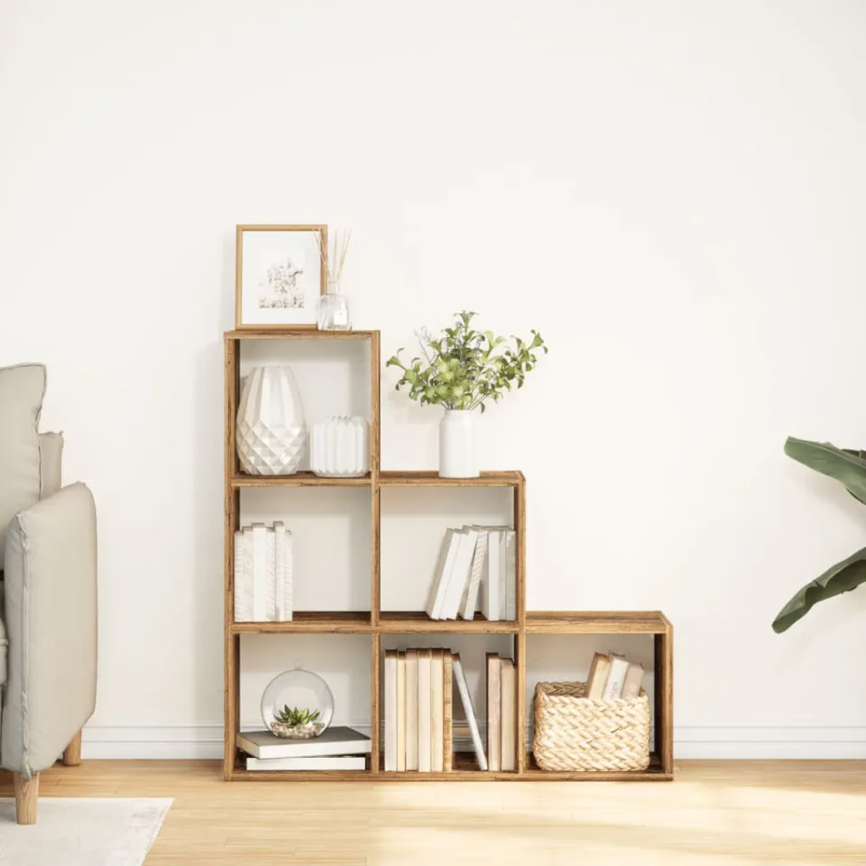 vidaXL Kamerscherm / boekenkast 3-laags 99x29x99 cm hout oud houtkleur bruin, foto 2