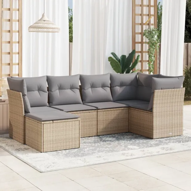 vidaXL 6-delige Loungeset met kussens poly rattan beige, foto 2