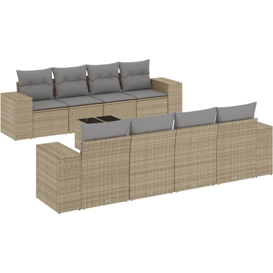 vidaXL 9-delige Loungeset met kussens poly rattan beige