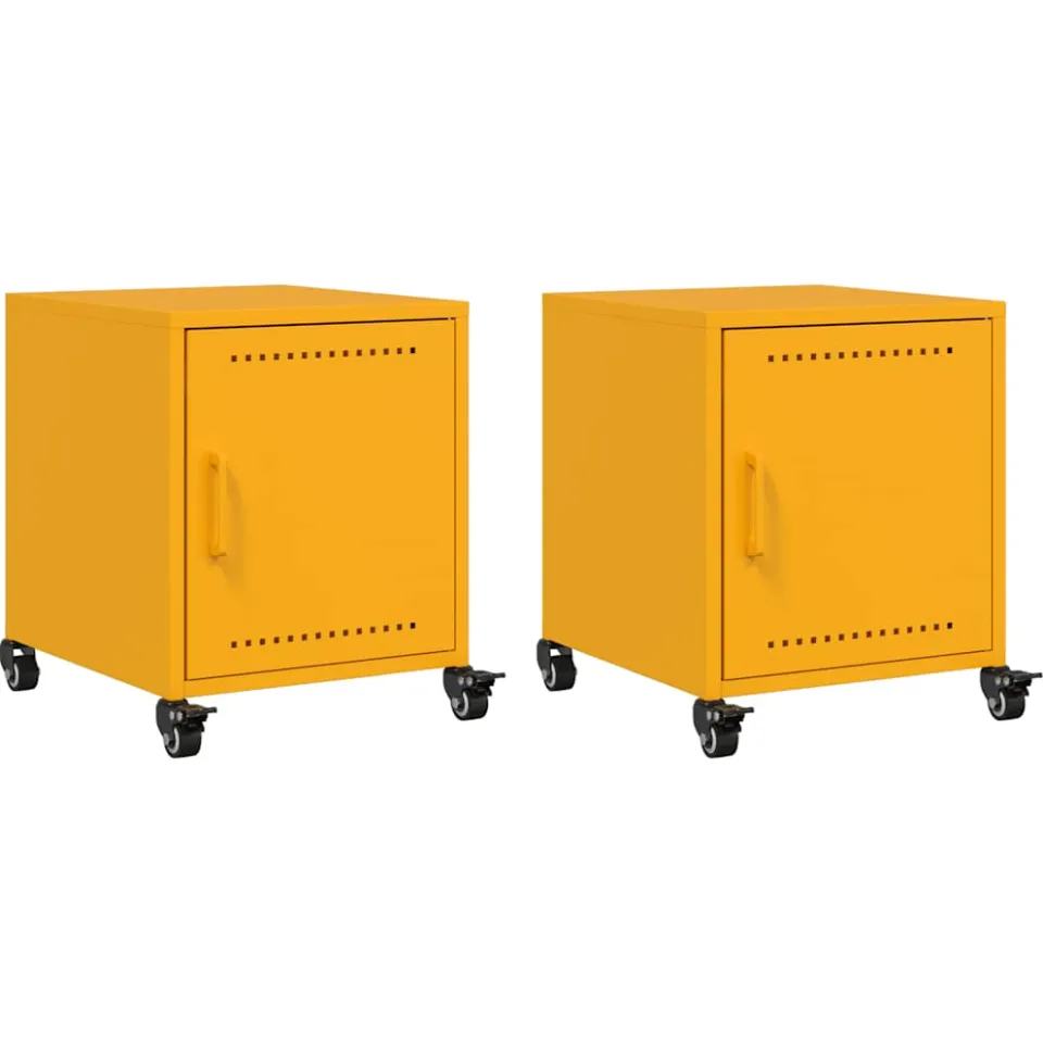 vidaXL Nachtkastjes 2 st 36x39x43,5 cm staal mosterdgeel