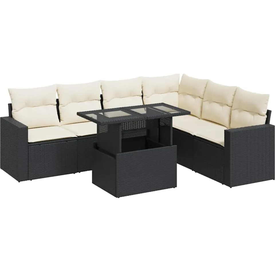 vidaXL 7-delige Loungeset met kussens poly rattan zwart, foto 3
