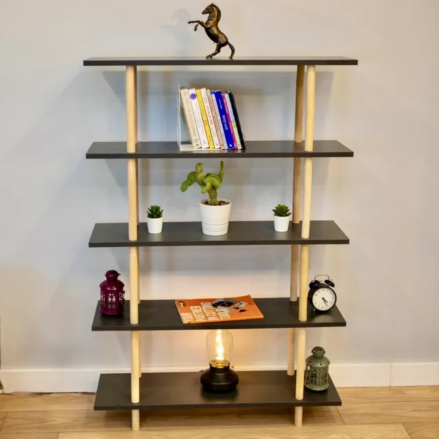 City of Wood Moderne houten boekenkast met vijf planken – Perfect voor opslag in de woonkamer of op kantoor - Grijs