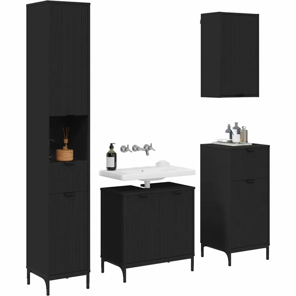 vidaXL Badkamermeubelset met lade Zwart Engineered hout, Metaal
