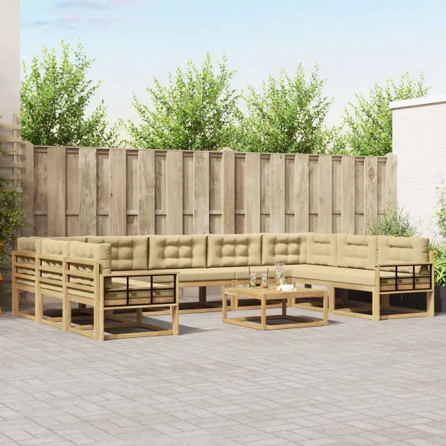 vidaXL Buiten bankenset 10 st 9-zits Wit en Beige
