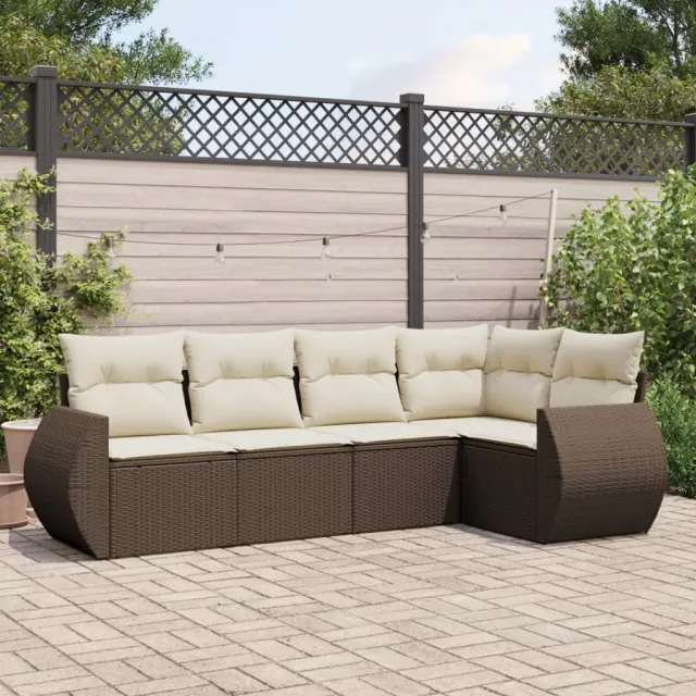 vidaXL 5-delige Loungeset met kussens poly rattan bruin, foto 2