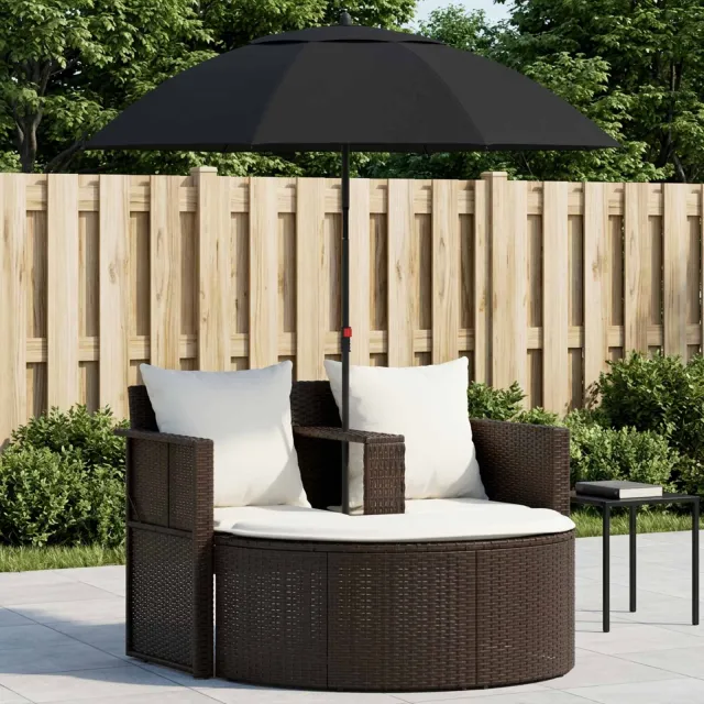 vidaXL Tuinbed met parasol poly rattan bruin, foto 2