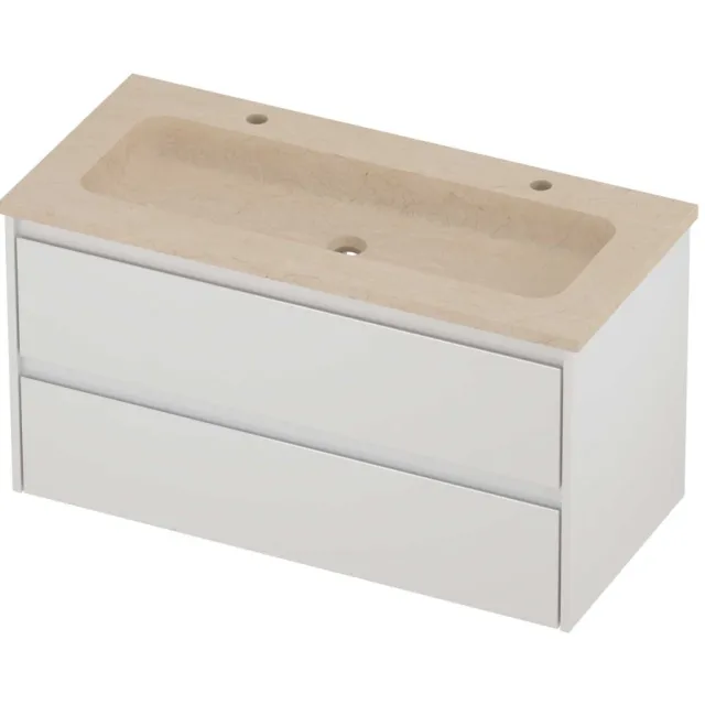 Proline Rollo Badmeubelset Hardsteen Elegant 2 Gaten 100x46x54 cm Sand Stone Glans Wit