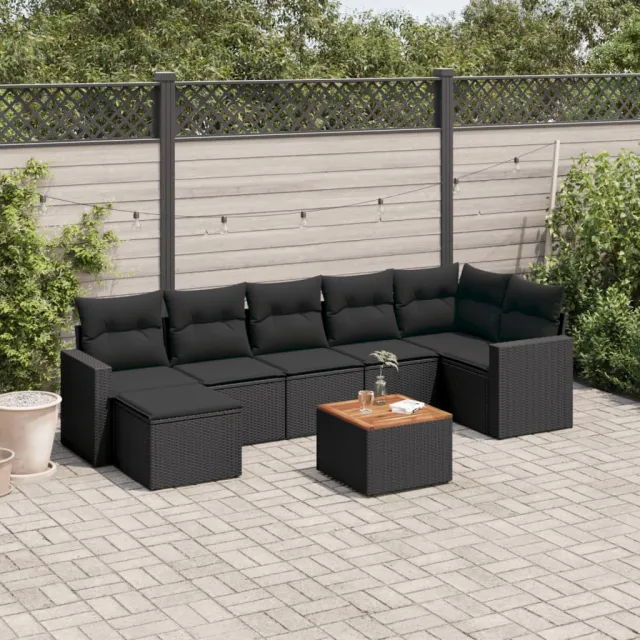 vidaXL 8-delige Loungeset met kussens poly rattan zwart, foto 2