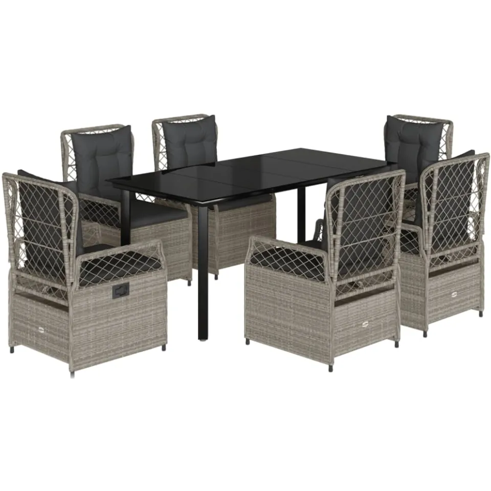 vidaXL 7-delige Tuinset met kussens poly rattan grijs, foto 3