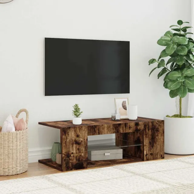 vidaXL Tv-meubel met LED-verlichting 90x39x30 cm gerookt eikenkleurig, foto 2