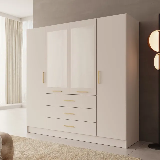 MEUBELLA Komodo - Kledingkast met 4 deuren - Beige - 200x61x201 cm