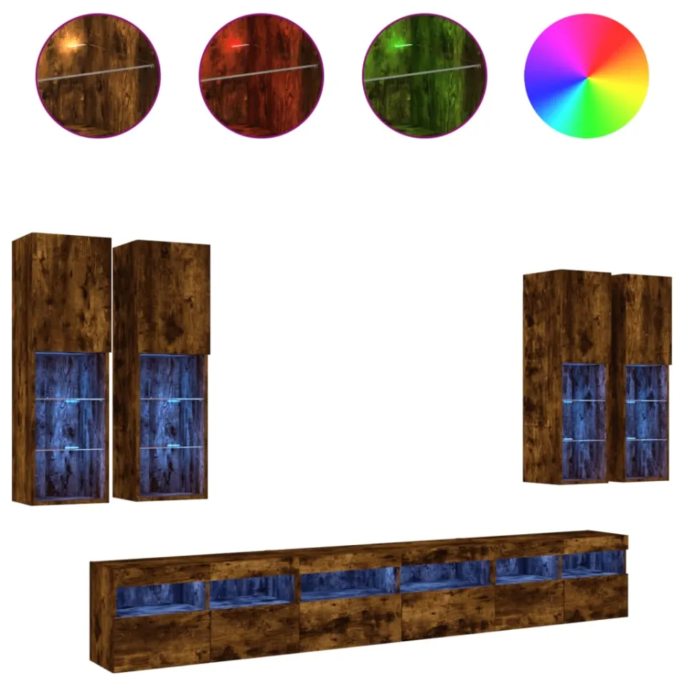 vidaXL 7-delige Tv-wandmeubelset met LED-verlichting gerookt eiken, foto 3